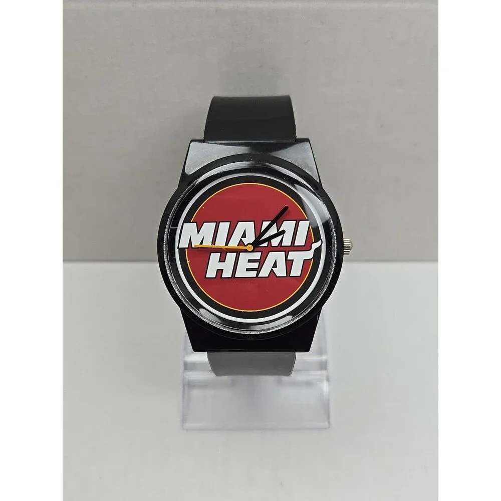 FLUD Miami Heat NBA Basketball Black Silicone Analog Quartz Watch New Battery
